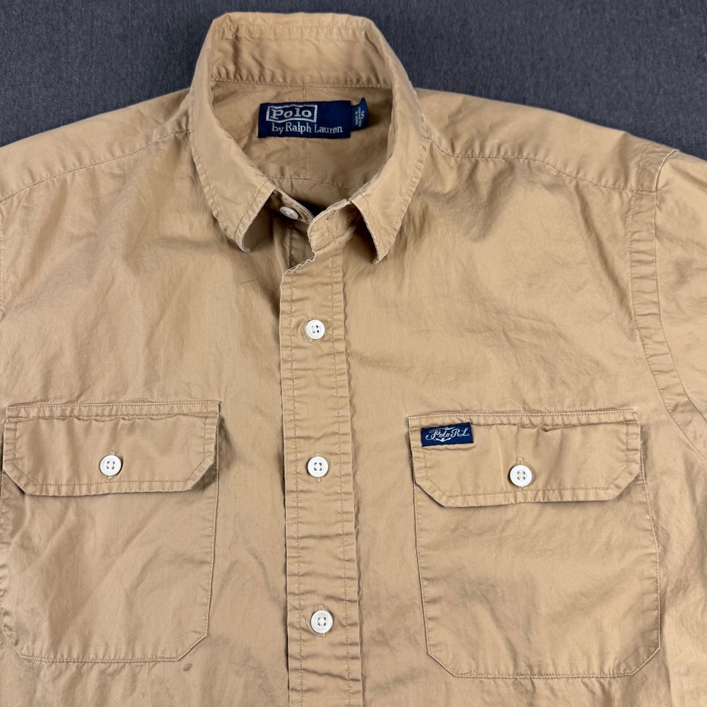 Polo Ralph Lauren Mens Short Sleeve Button Down Shirt Tan Khaki Utility Small